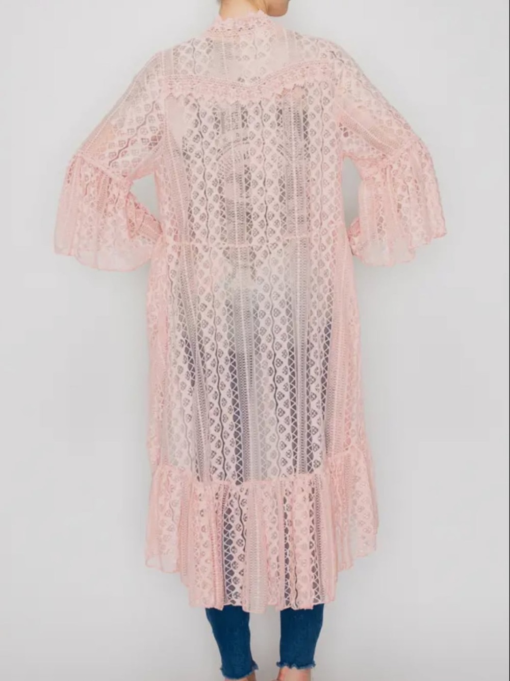 NWT Origami‎ Kimono Dress SET lace bell sleeve hi-lo Cardigan waterfall XL XXL - Picture 3 of 16